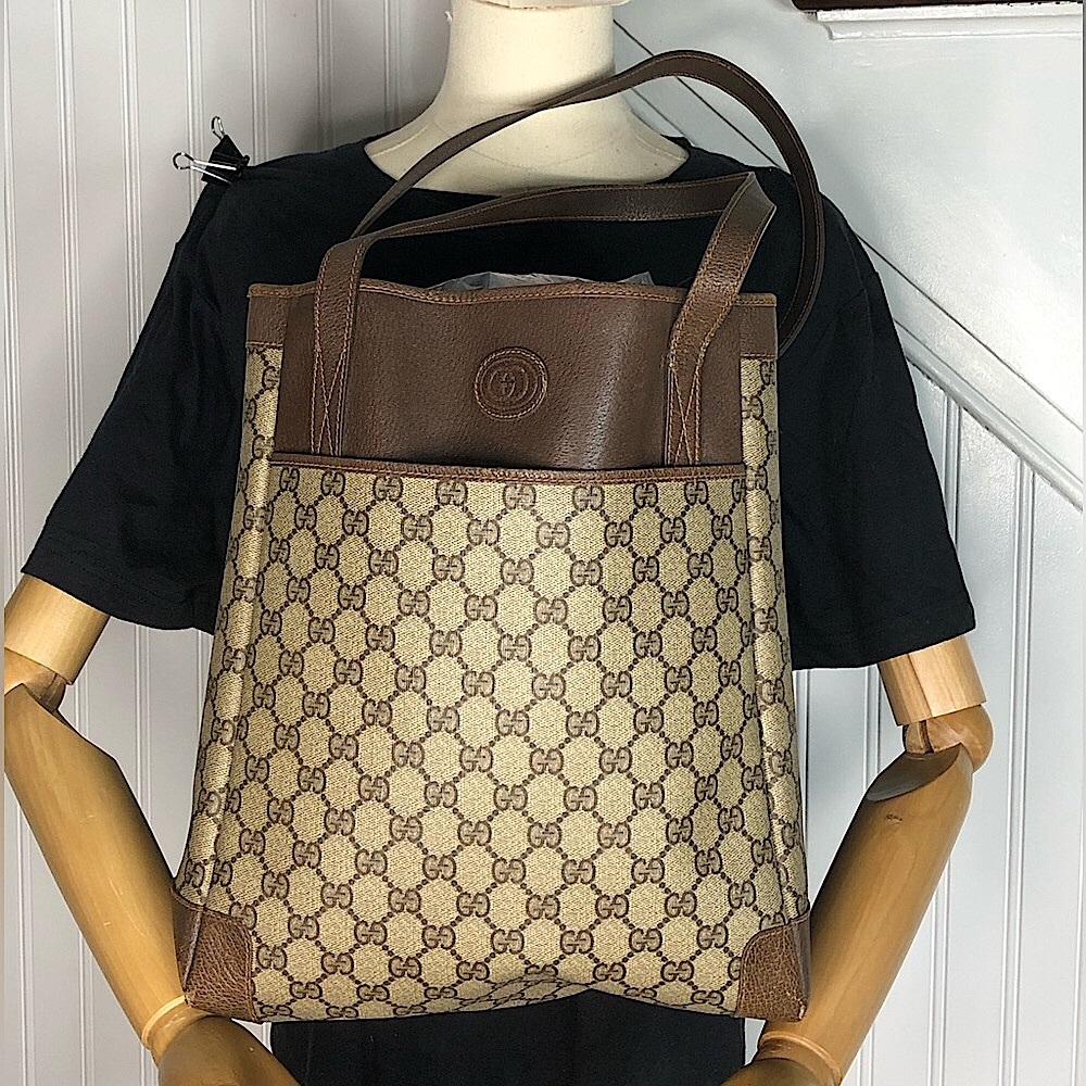Vintage GUCCI GG Supreme Shoulder Bag Brown Leather Handles & Leather Corners - Picture 14 of 16